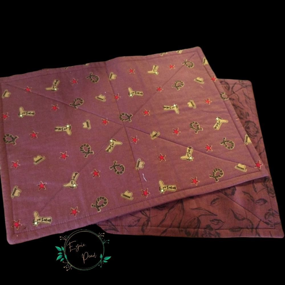 BOGO: Double Sided Placemats Cowboy Boot & Rose